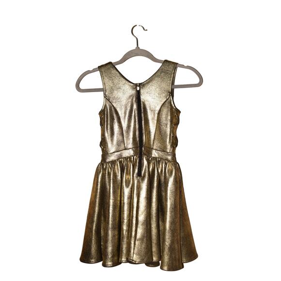 BEBE GIRLS $60 Gold Side Lace Sleeveless Fit & Flare Dress Girl's Small 7-8 - Picture 2 of 4